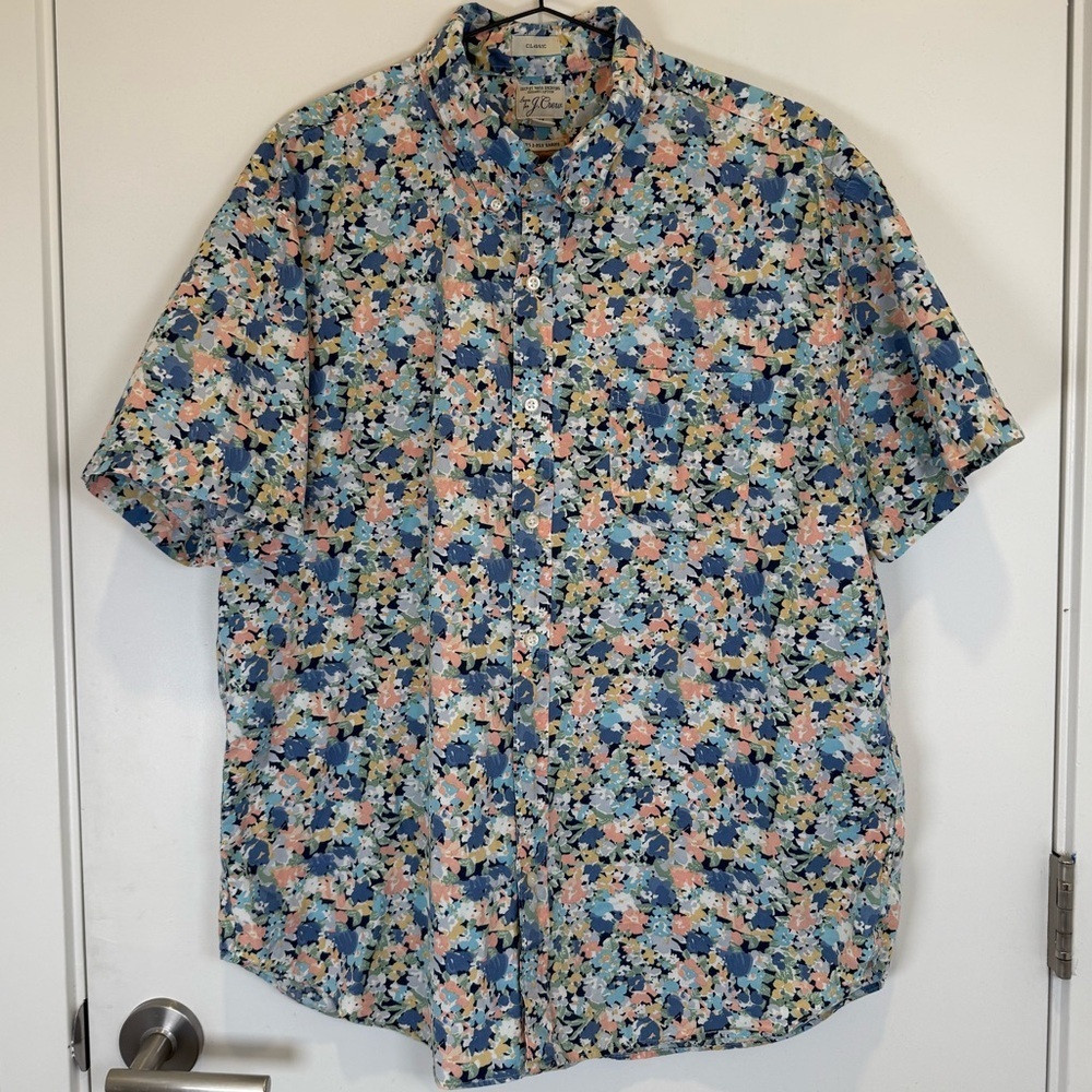 J. Crew Multicolor Floral Men's Shirt Organic Cotton Preppy Classic Fit XL